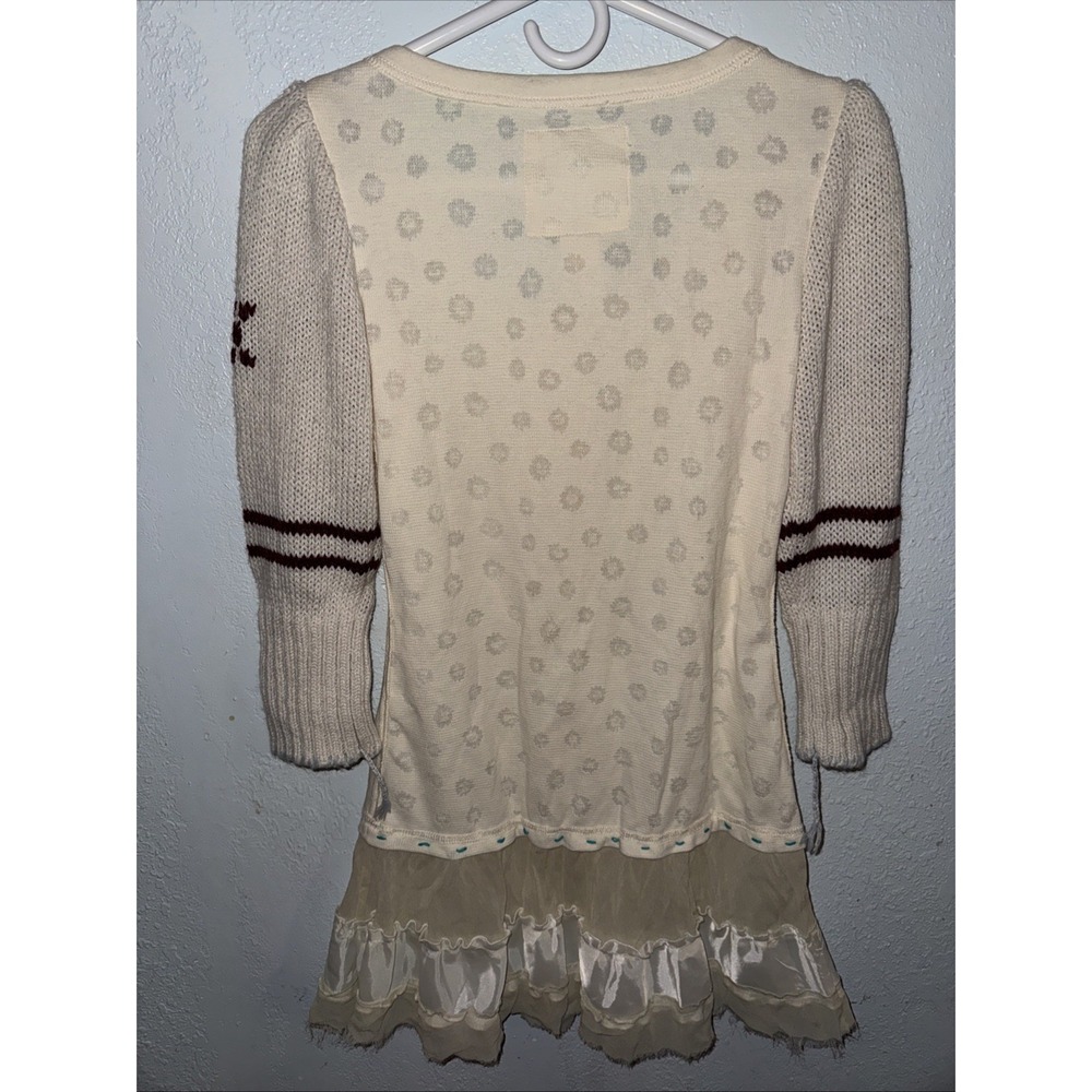 FREE PEOPLE size S Knit Sleeve Thermal Peplum Tunic Ruffle Trim Top Mini Dress - Picture 4 of 10